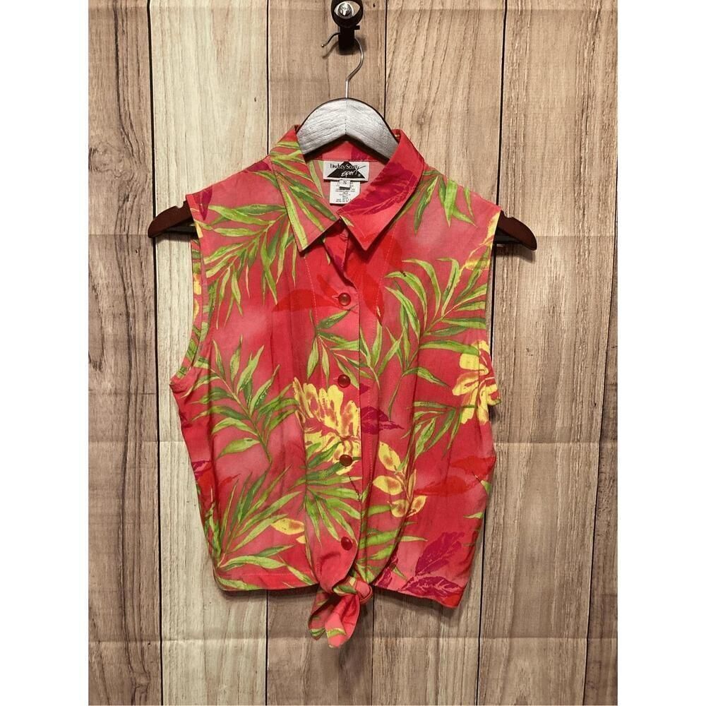 Lindsey Scott Sport Small NWT Hawaiian tropical shirt tie hit pink green vintage